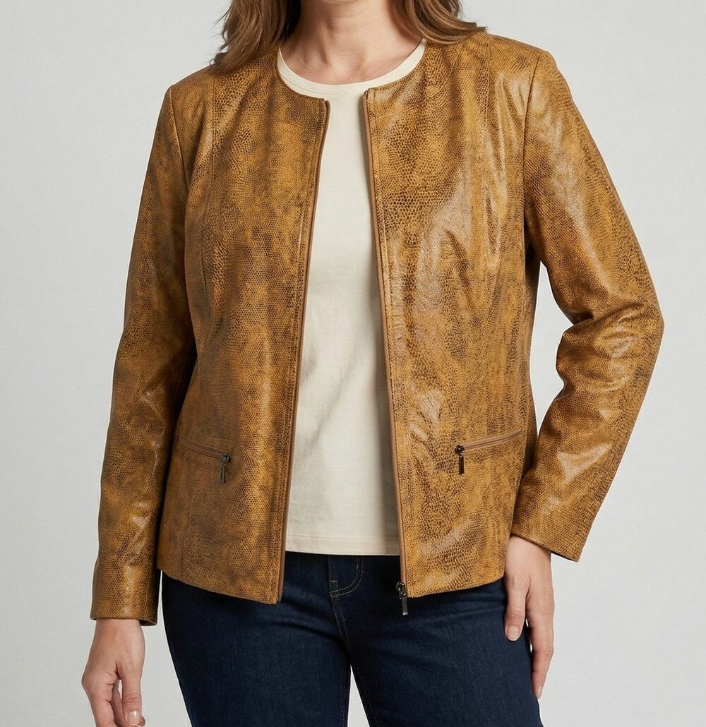 JM Collection Jacket with Shoulder Pads Size 18 Faux Leather Animal Print